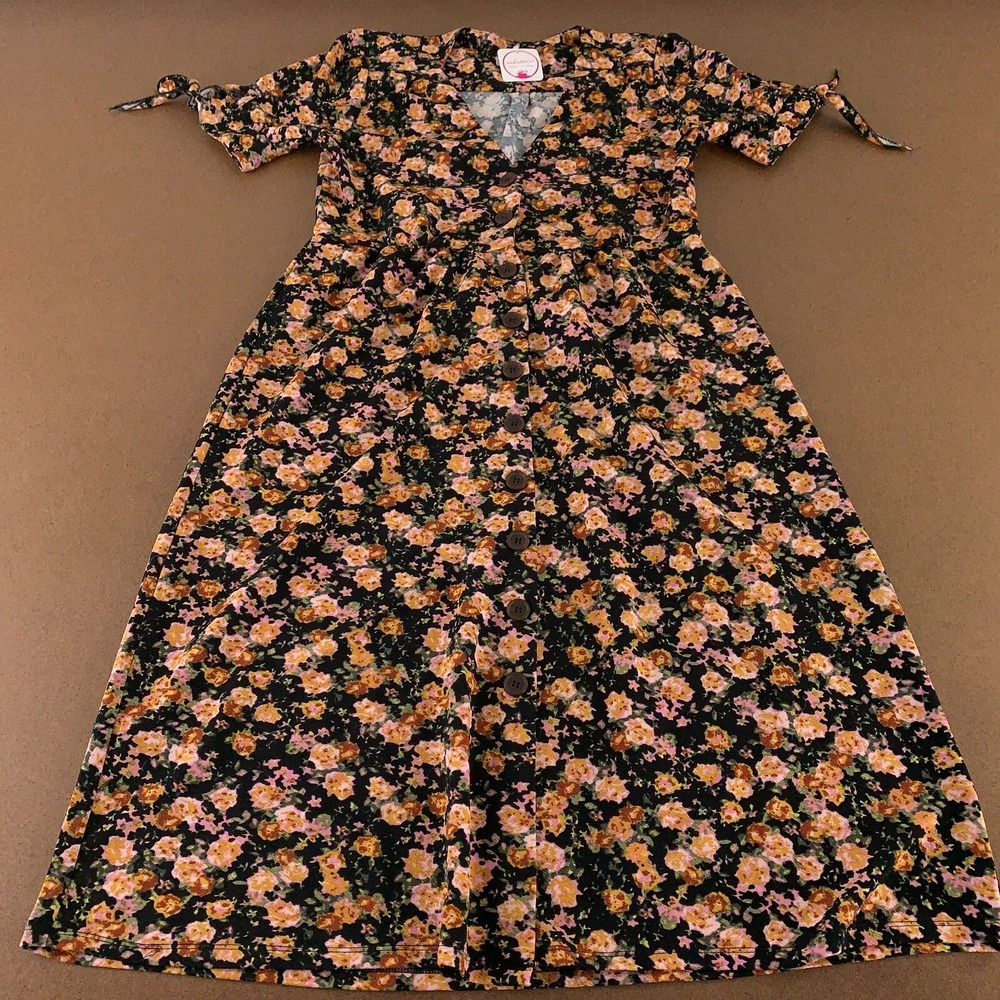 Thyme & Honey Women's Size Small Black Floral Short Sleeve V Neck Maxi Dress NWT